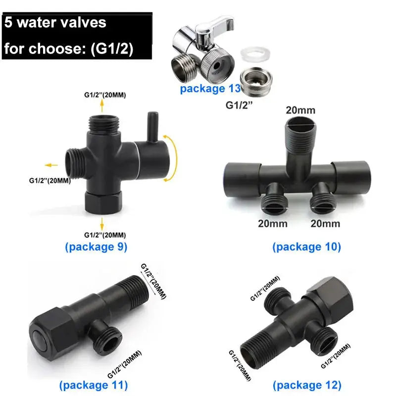 Handheld black toilet bidet spray gun kit by Simples Market with 5 G1/2 valve options