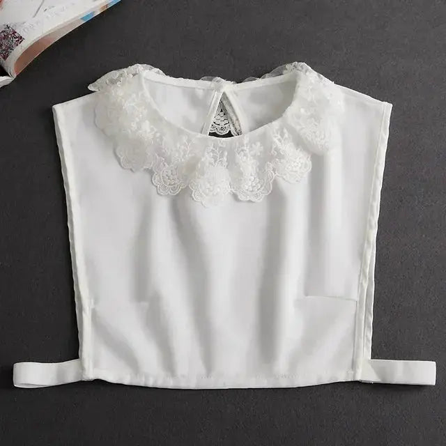 Detachable White Faux Collar With Front Tie For Women And Girls Vintage Lace Blouse Collar