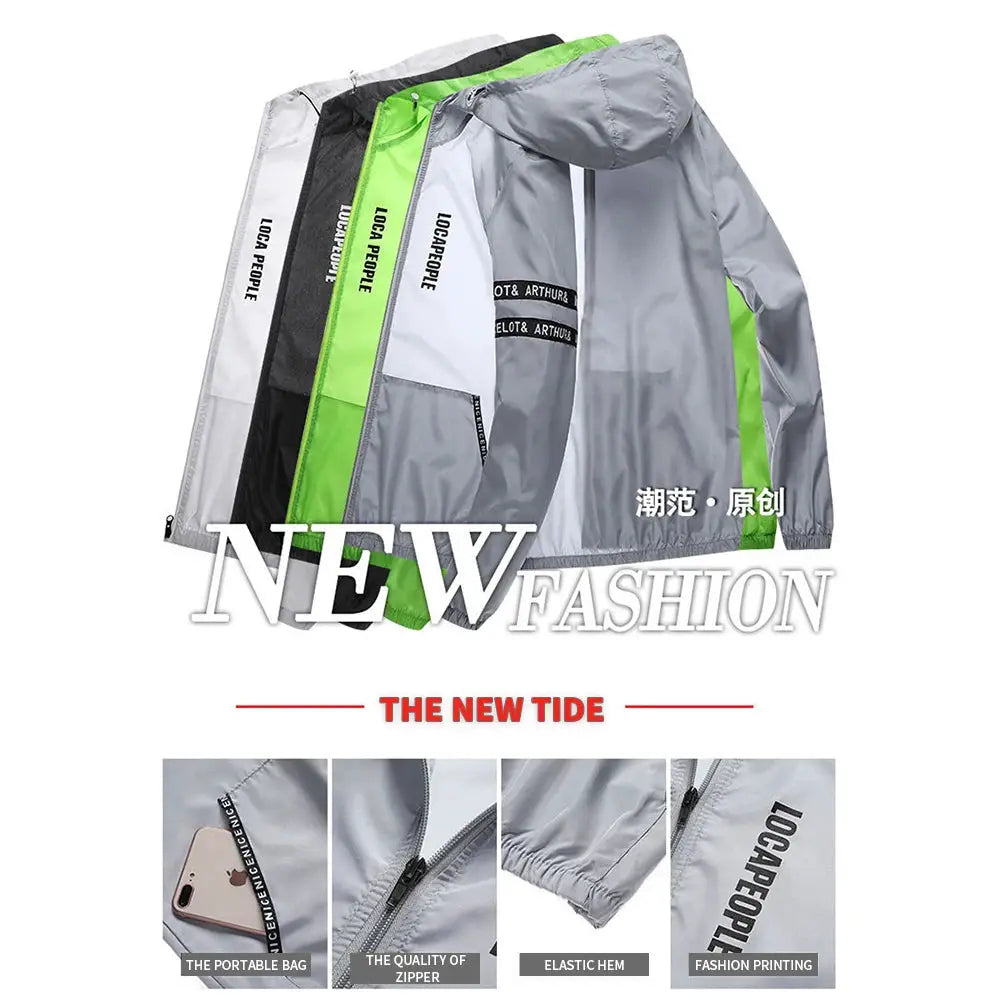 Set of 5 men's long-sleeve sun-protection cycling jackets in gray, white, black and lime green by Simples Market
