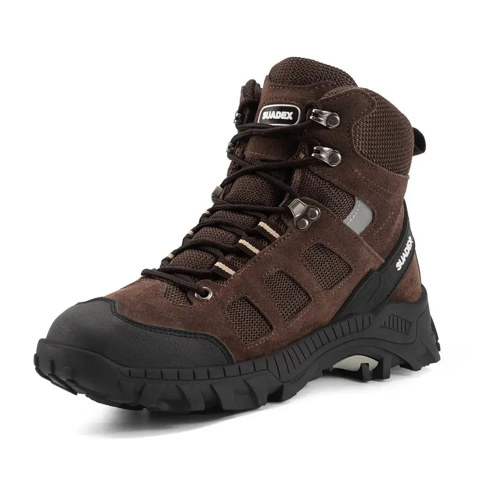 SUADEX S1 safety boots, brown leather and mesh upper, steel toe, rugged anti-slip sole