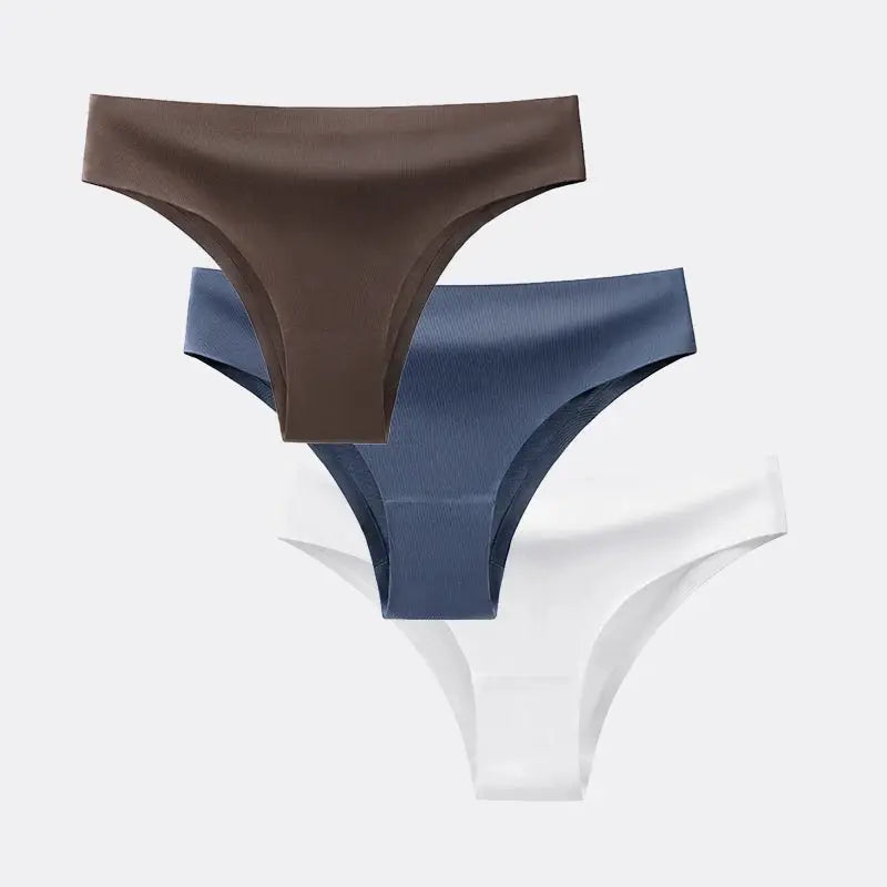 3-pack BANNIROU women's seamless T-back thong underwear in brown, blue, and white by Simples Market