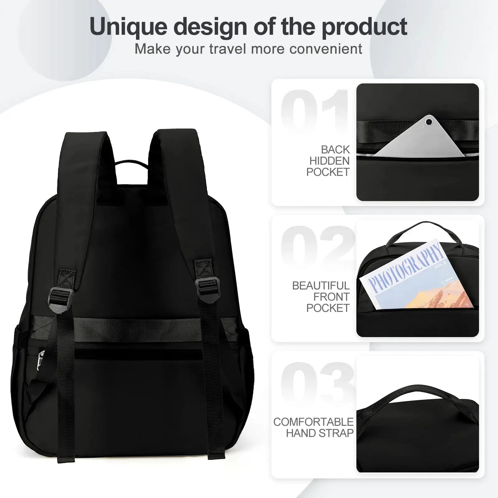 Ryanair cabin backpack by Simples Market, black travel laptop backpack for 40x20x25 cm cabin size