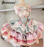 Girls Birthday Lolita Dress Tube Top Satin Bowknot Pettiskirt Mini