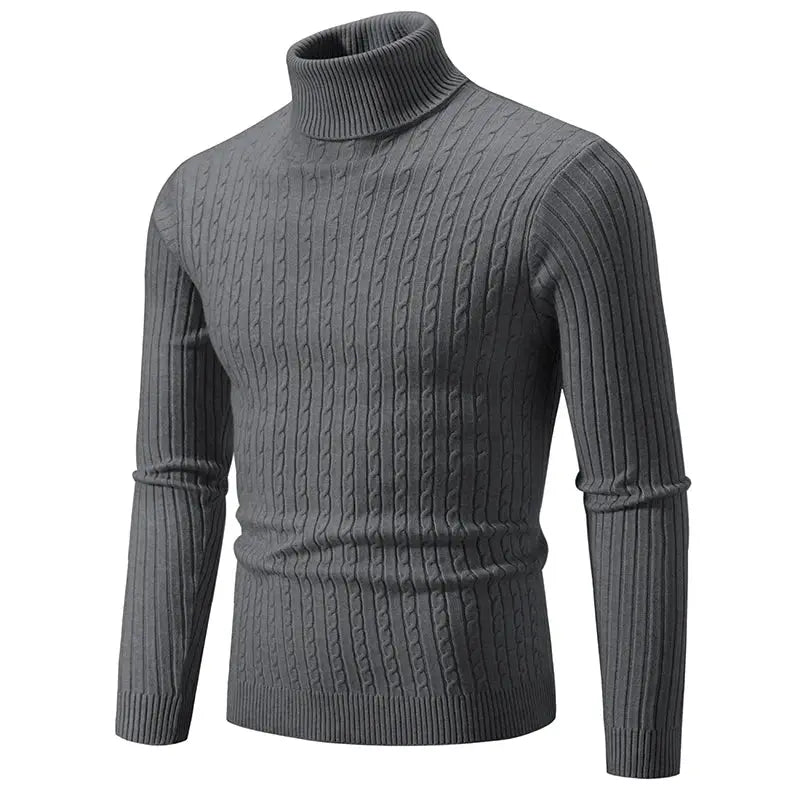 Men's solid gray cable-knit turtleneck pullover sweater Simples Market
