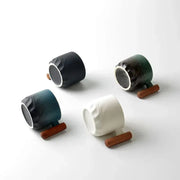 Timberline Ceramic Retro Coffee Cup Handmade With Wooden Handle For Office And Home Use