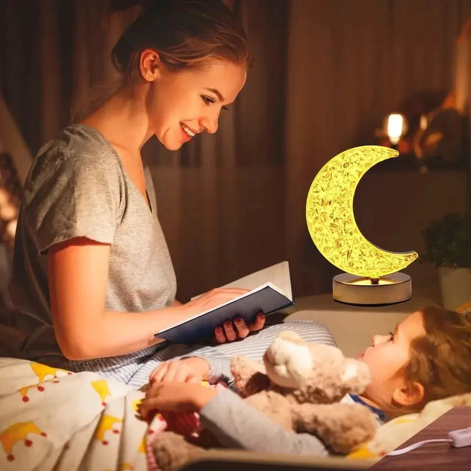 LunaGlow 3D Moon Lamp With Crystal Touch Dimming USB Rechargeable Ambient Night Light For Girls Room