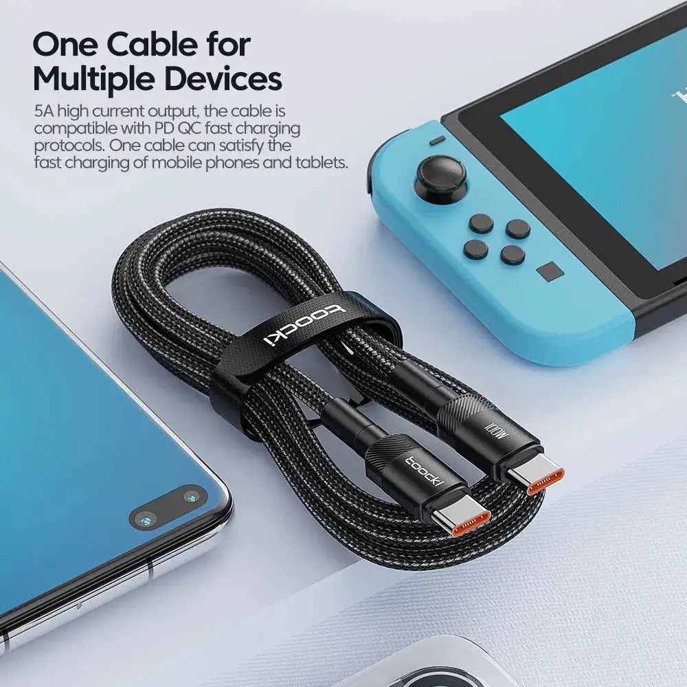 Toocki 100W USB C To USB C Cable PD 3.0 Quick Charge 4.0 Fast Charging And High Speed Data Transfer