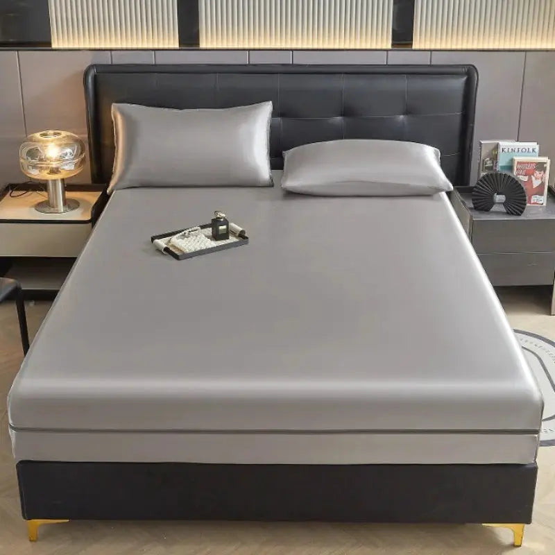 6-Sided zipper mattress encasement by Simples Market, gray satin for full bed with cooling, dustproof protection