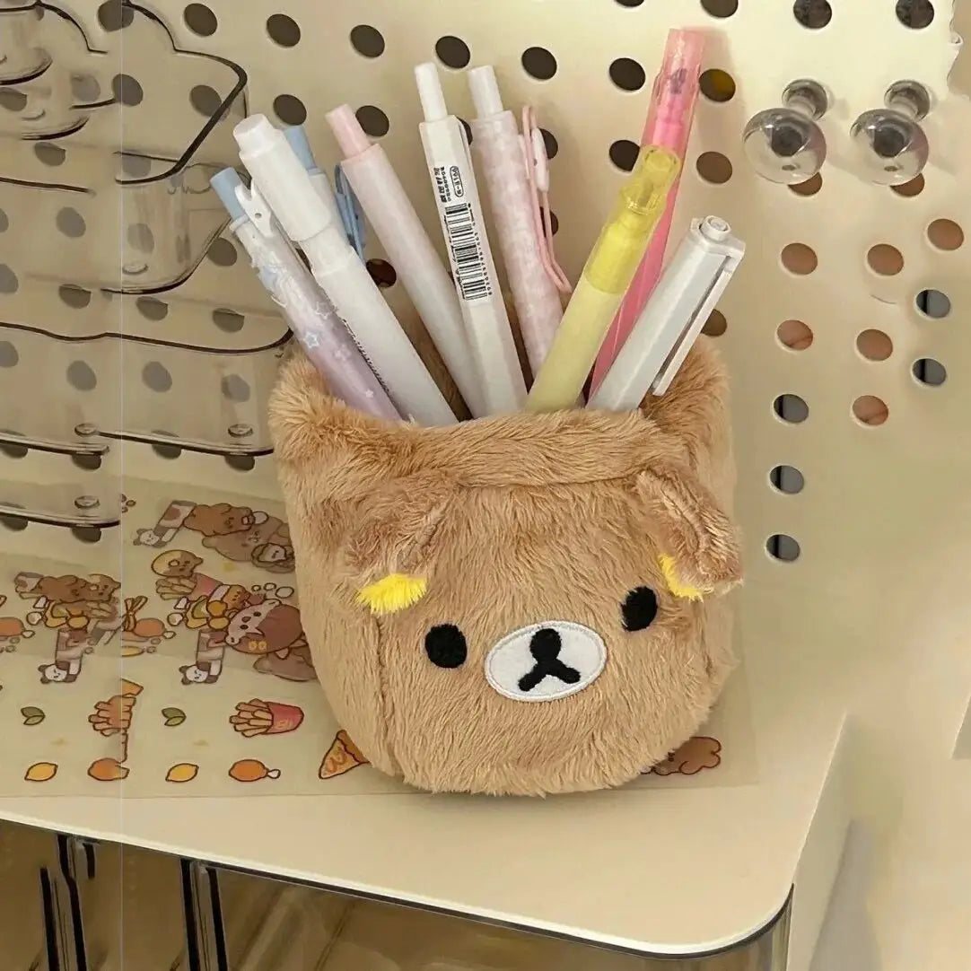 KawaiiDesk Plush Pencil Holder And Cosmetics Container Multifunctional Desk Organizer For Kids And Office