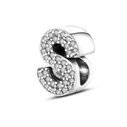 925 Sterling Silver Letter S Charm Beads Sparkling CZ Zircon Dangle for Original Bracelet DIY Jewelry for Women