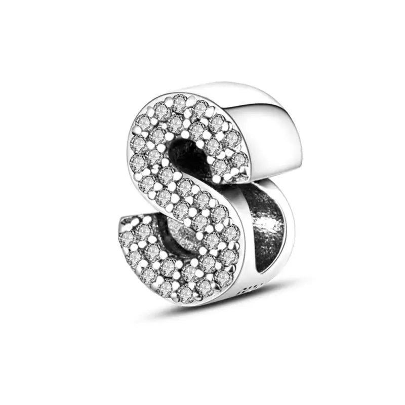 925 Sterling Silver Letter S Charm Beads Sparkling CZ Zircon Dangle for Original Bracelet DIY Jewelry for Women