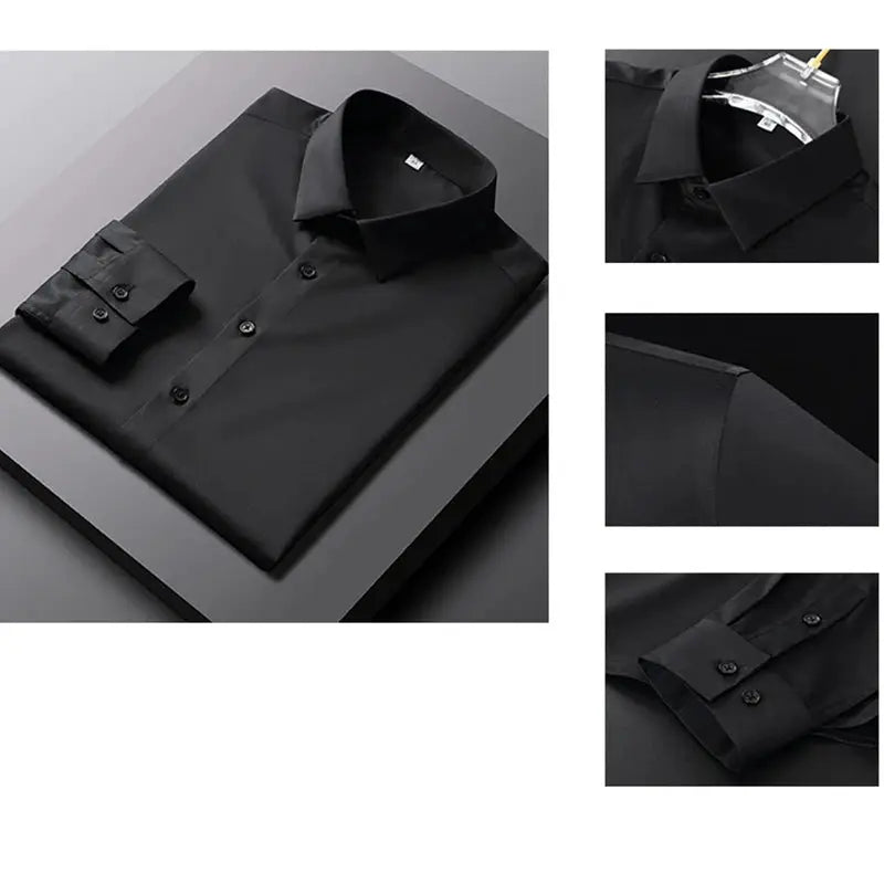 Men's black Simples Market long-sleeve dress shirt, solid color, non-iron wrinkle-resistant