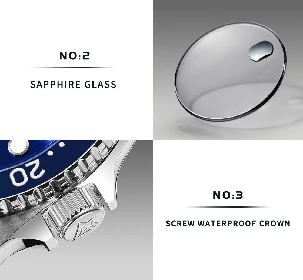 CADISEN men's mechanical wristwatch with ceramic bezel and sapphire glass, automatic movement