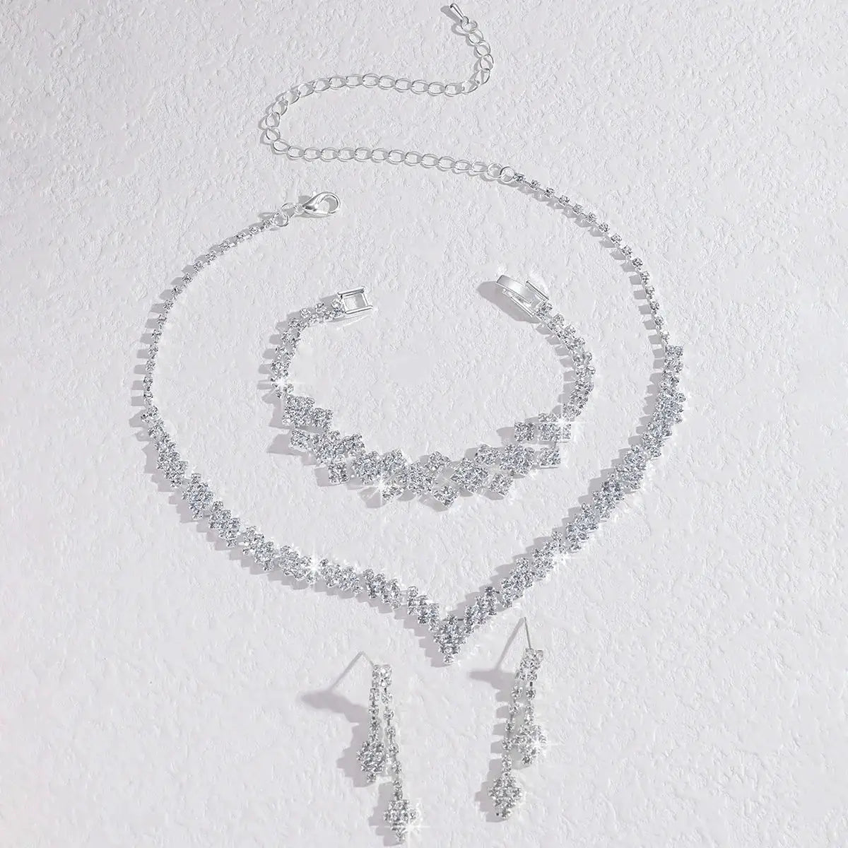 Silver Plated Rhinestone Folding Tassel Jewelry Set Necklace And Earrings For Wedding Gift
