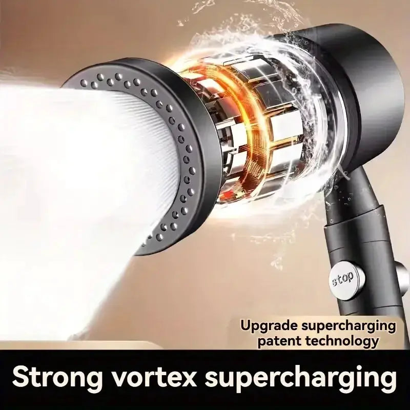 Simples Market high-pressure water-saving filter shower head, 5-mode handheld black design.