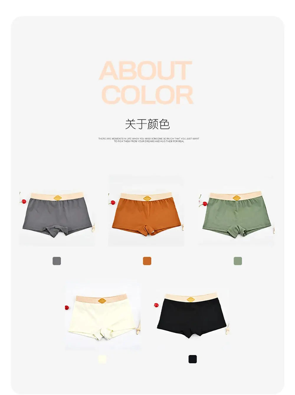 Multicolor 5-piece set of 100% cotton women's boxer shorts; breathable mid-rise knit with soft elastic waistband
