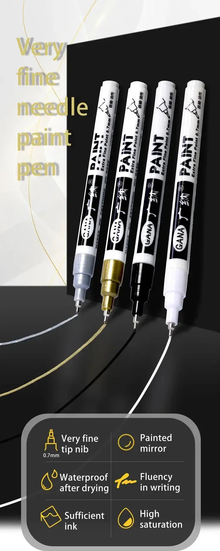 4-piece GANA oil-based permanent paint marker set, 0.7mm extra-fine tips, waterproof