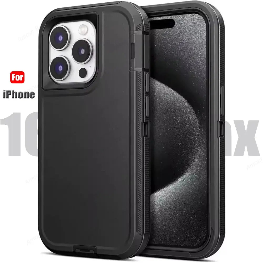 3in1 Defend iPhone case in black with heavy-duty shockproof hybrid armor