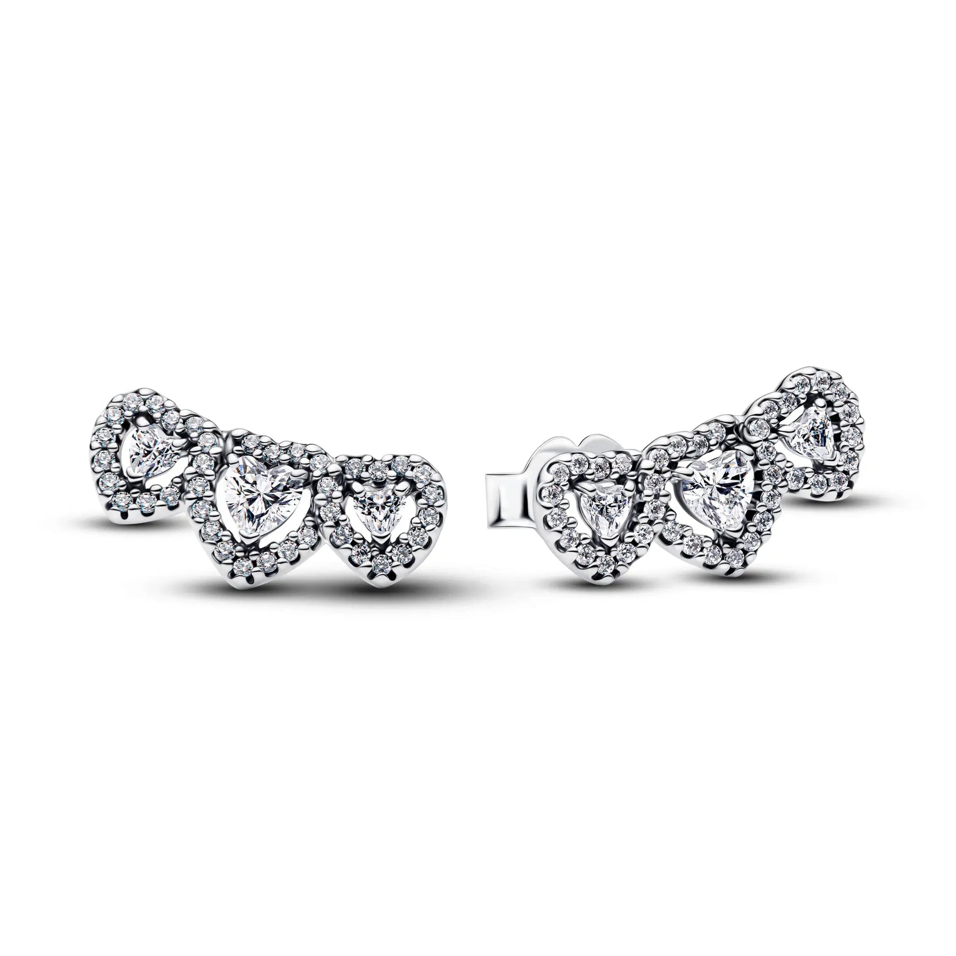 Set of three sterling silver rings with pavé diamonds