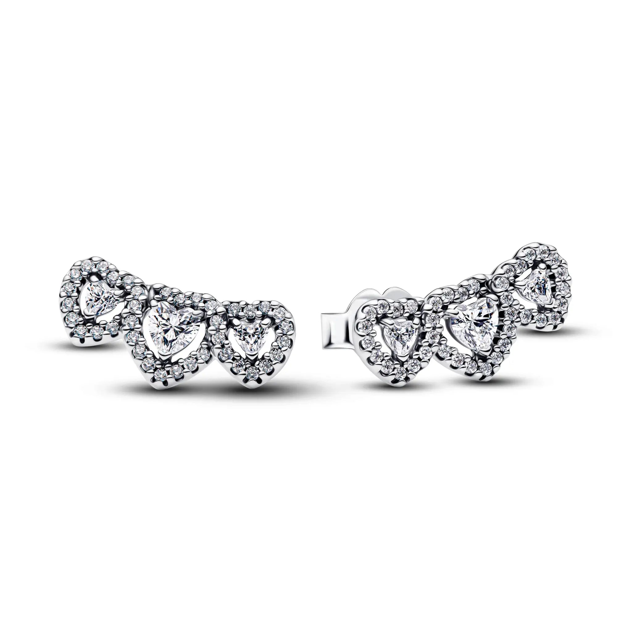 Set of three sterling silver rings with pavé diamonds