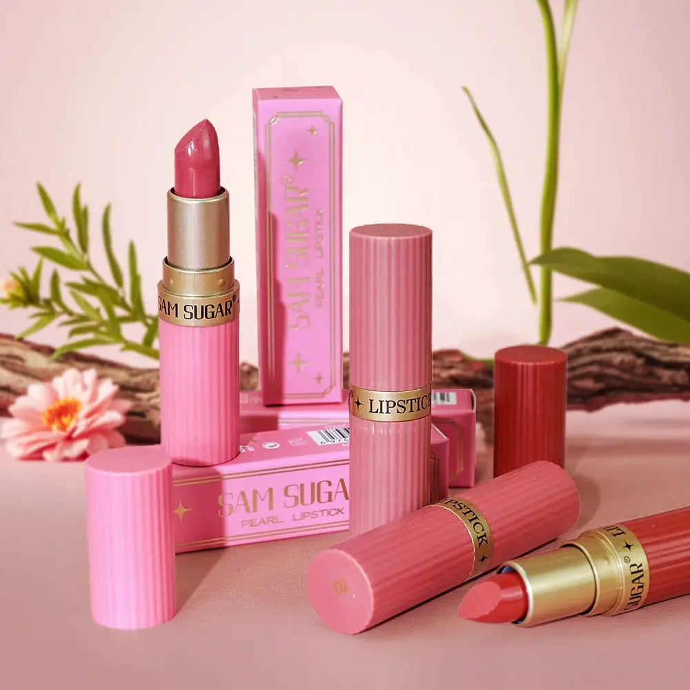 LuxeGleam Pearlescent Pink Glitter Velvet Lipstick Metallic Waterproof Long Lasting Matte Shimmer Finish