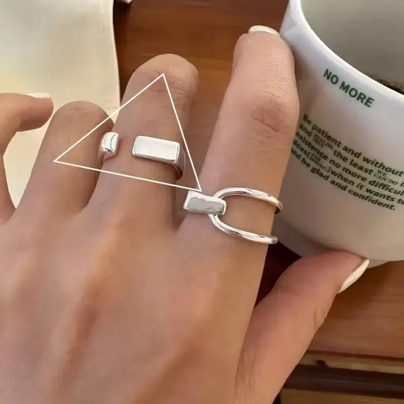 Ventfille 925 Sterling Silver Rings Fashion Hip Hop Vintage Couples Hollow Lines Punk Silver Party Adjustable Jewelry