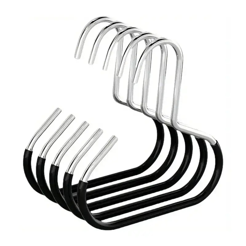 5pc stainless steel hat rack hangers with black bases for wall-mounted cap storage