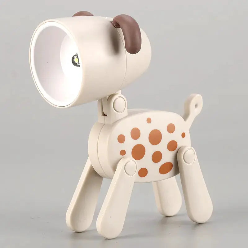 Mini LED night light folding desk lamp in a white dog-shaped figure with orange spots and brown ears