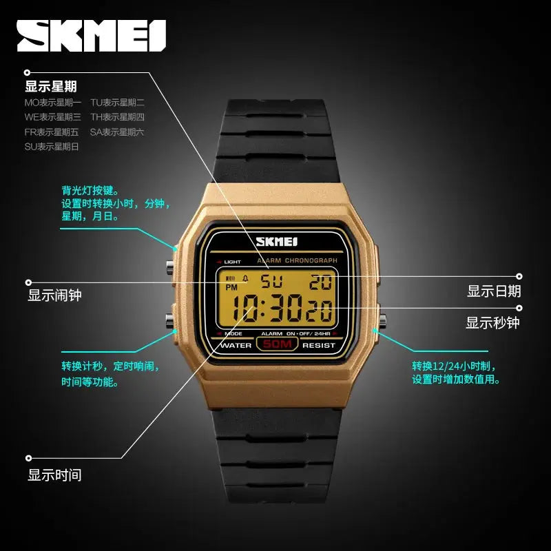 SKMEI 1412 Digital Womens Wristwatch Waterproof With Date And Week Display For Everyday Wear