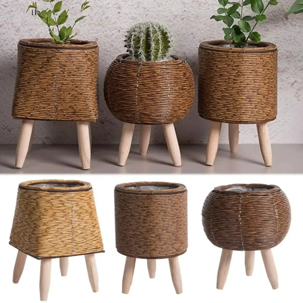 Rattan woven flower pots with removable legs, six-piece set, Simples Market, natural brown.