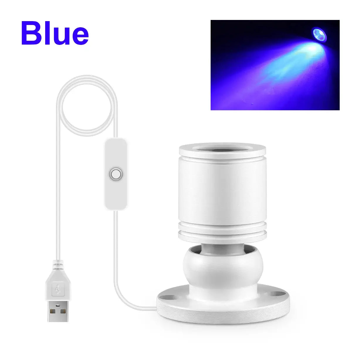 Colorful LED Spotlight USB 5V mini ceiling light with white body and blue beam by Simples Market