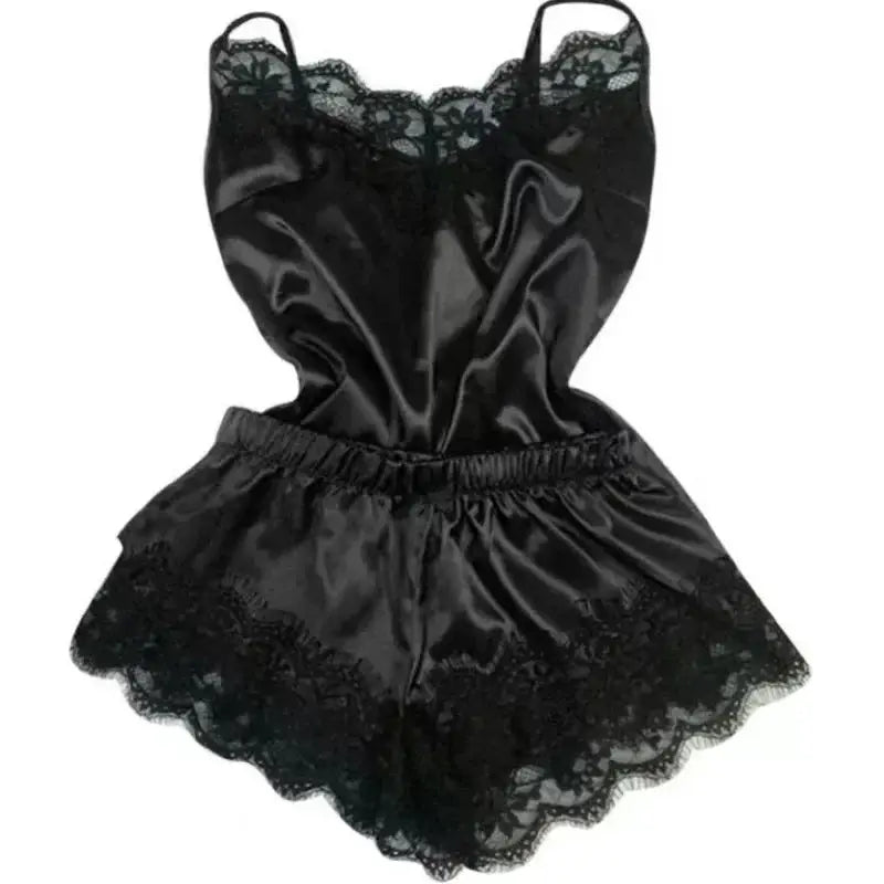 SilkEase Summer Lace Silk Pajama Set For Women Cami Top And Shorts Breathable Lightweight Sleepwear