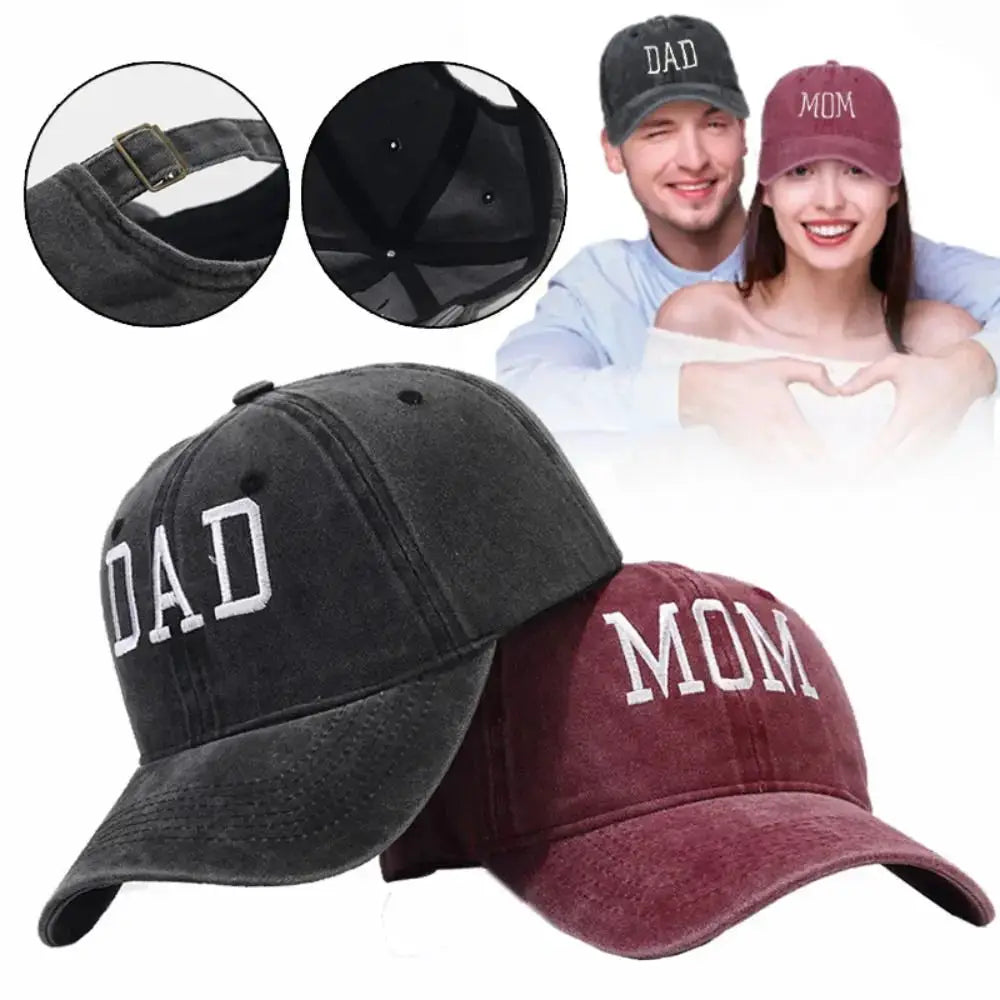 Unisex Cotton Baseball Cap With DAD And MOM Embroidery Sun Hat Breathable Outdoor Snapback