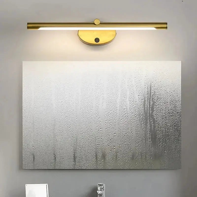 Modern LED wall lamp with gold brass horizontal bar and touch switch for bathroom mirror lighting