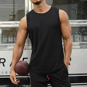 Men's black sleeveless gym tank top with quick-dry mesh fabric