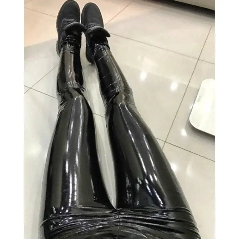 New Bright PU pants for women in black, slim leather-look leggings for yoga fitness running