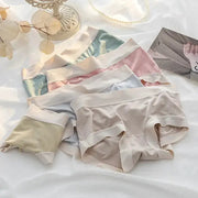4-piece set of women's seamless modal panties in pastel colors beige, pink, mint, and blue