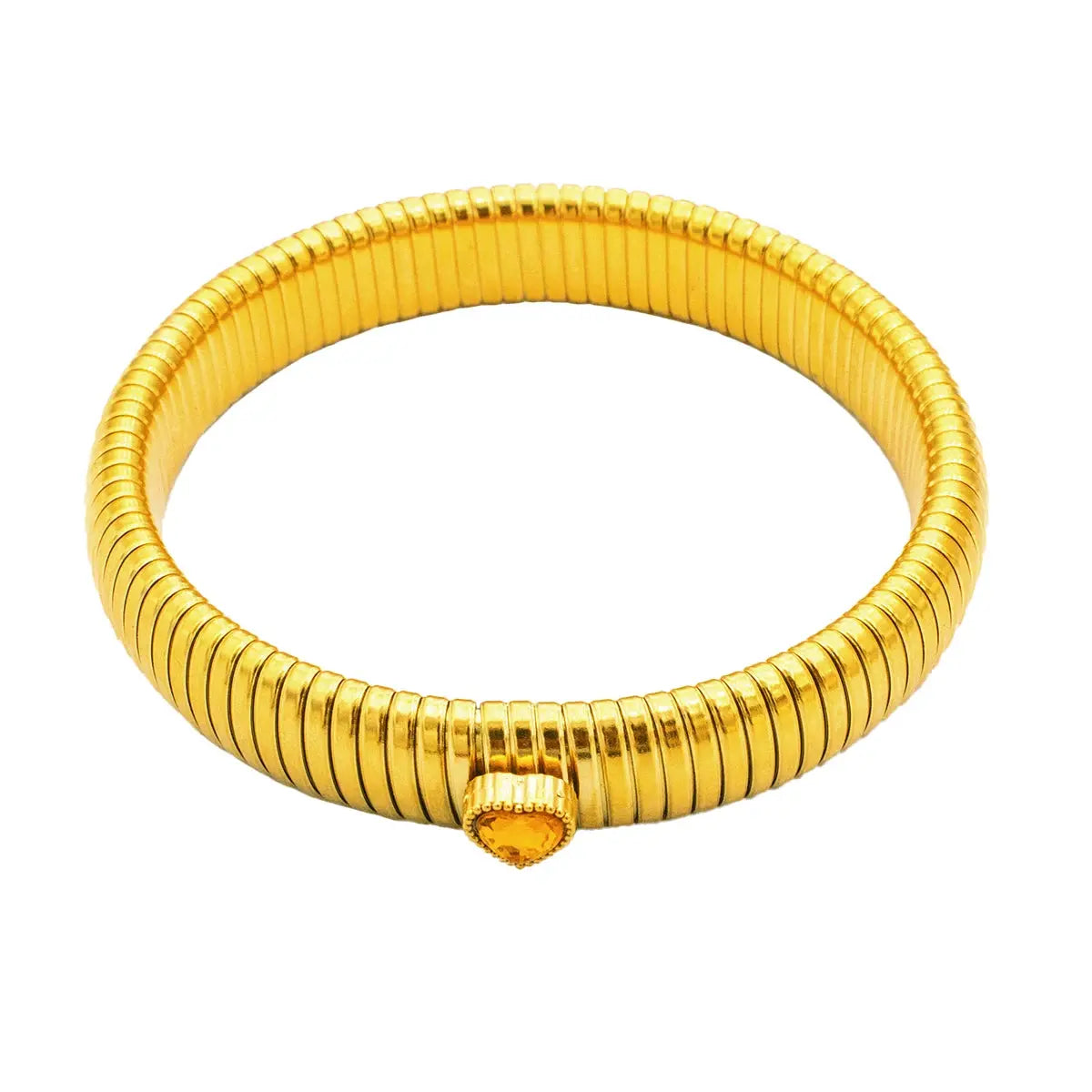 Waterproof Stainless Steel Retro Elastic Thick Metal Polish Bracelet 18K Gold Plated Unisex Jewelry For Men Women