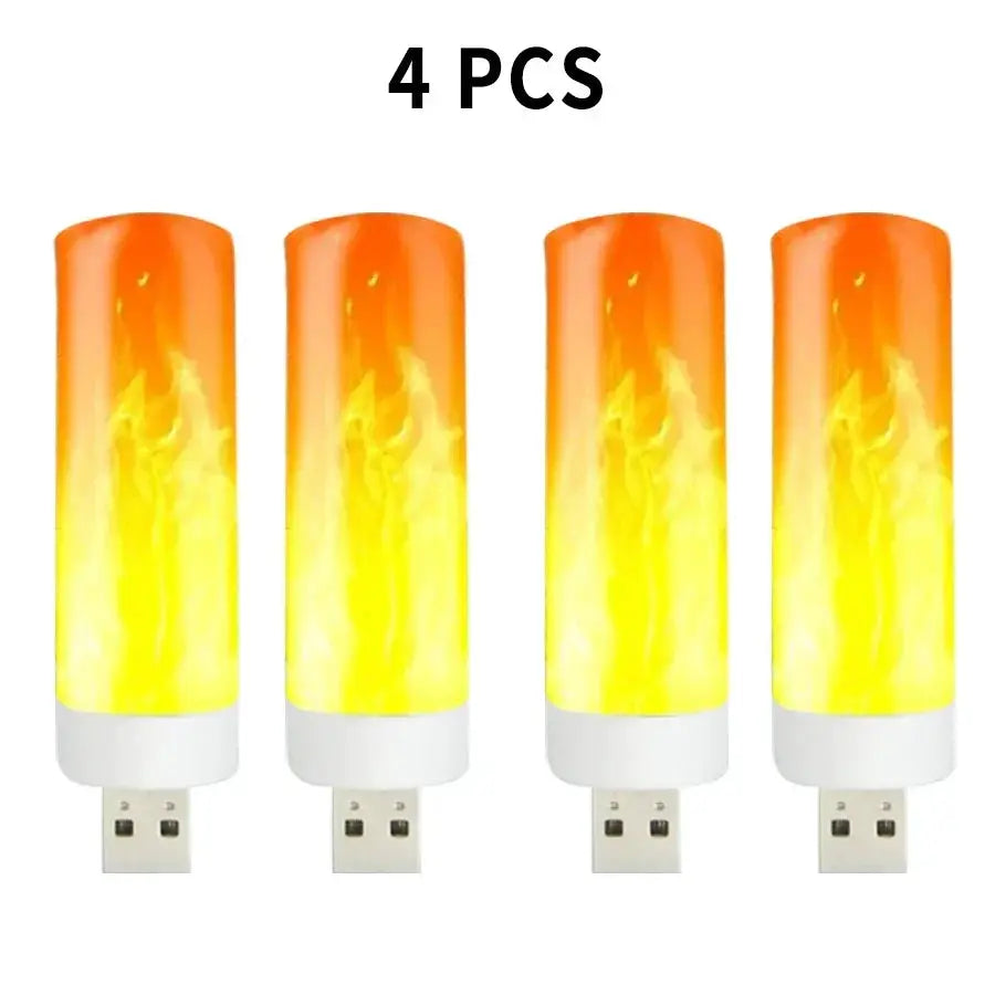 USB LED flame light bulbs with dynamic flame effect, orange-yellow gradient, 4 pcs, Simples Market