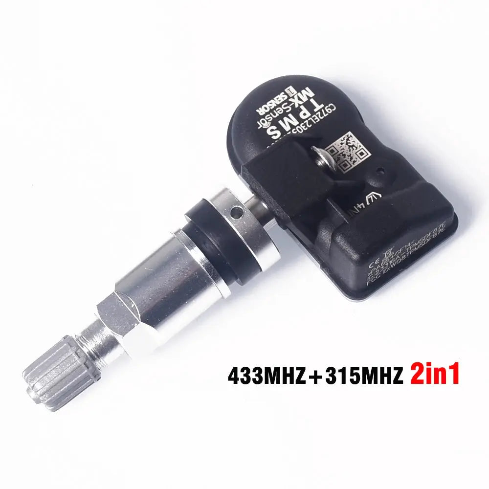 TPMS tire pressure monitor sensor with metal stem, black housing, dual 433MHz+315MHz 2in1