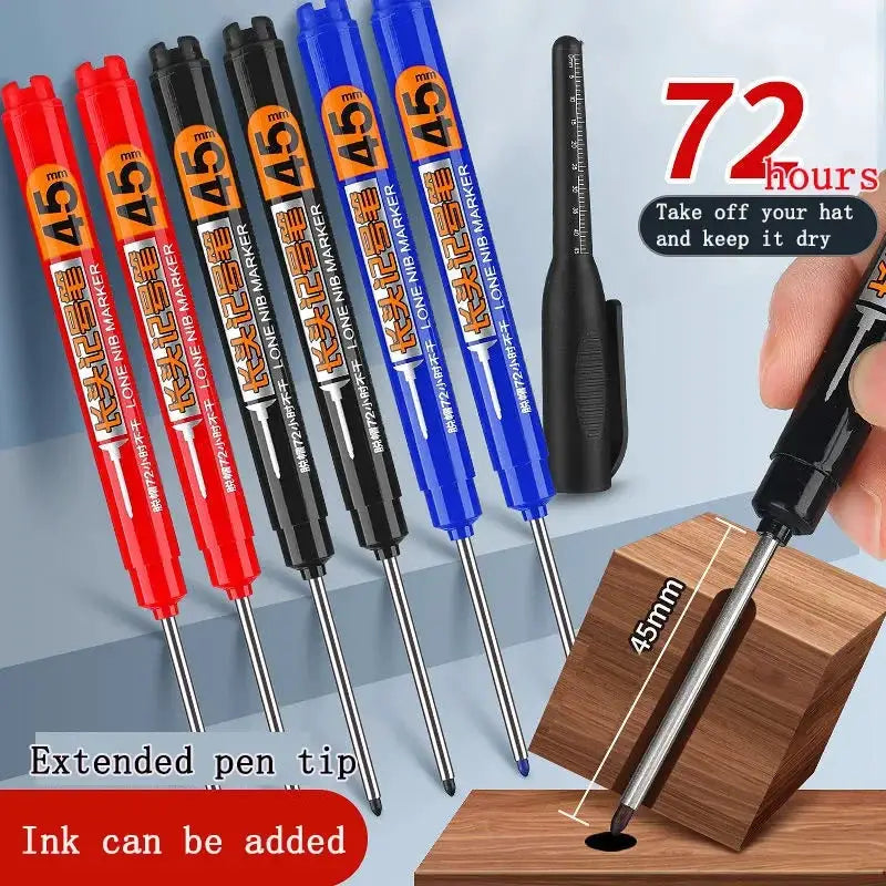 Marker pens set from Simples Market, 10pcs with 45mm tips; waterproof markers in red, black and blue for woodworking