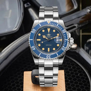 ADDIESDIVE 41mm men's quartz watch with blue dial, stainless steel bracelet, blue bezel, 200m water resistance