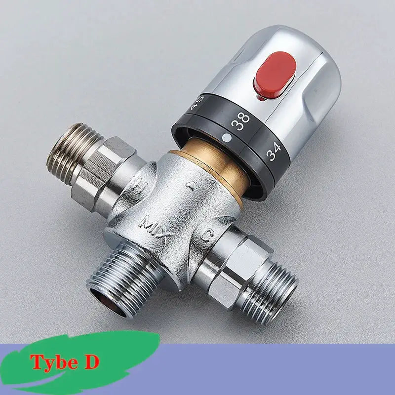 Simples Market brass thermostatic shower mixing valve with chrome finish and red actuator