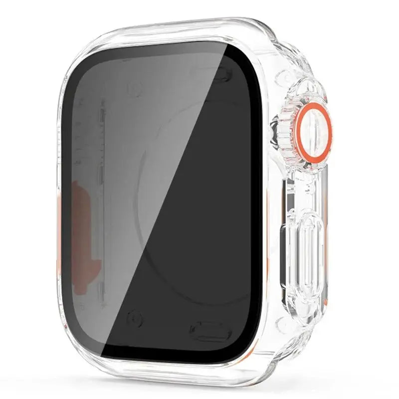 Apple Watch clear PC bumper case with screen protector for 40-46mm, transparent with orange crown accent