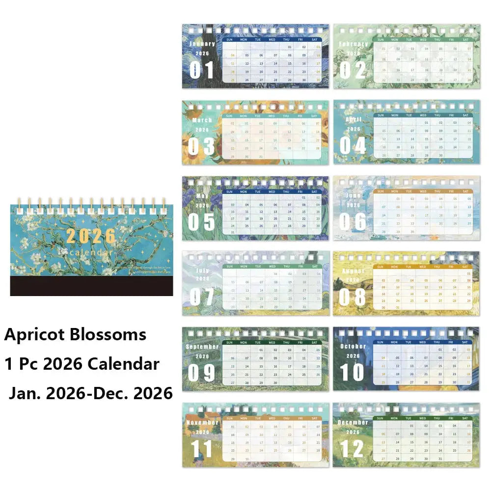 Simples Market 1pc 2026 desk calendar Apricot Blossoms with memo notes and monthly pages