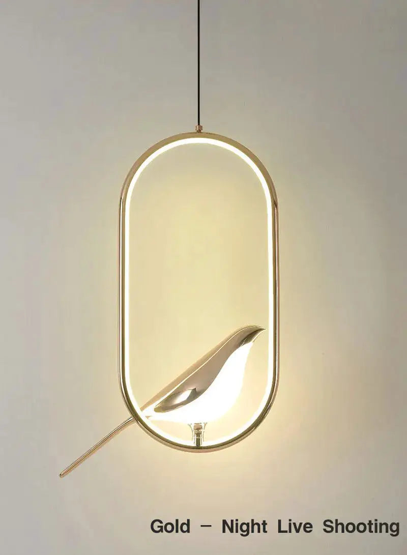 Rotatable magpie bird LED pendant light with gold frame for bedroom decor