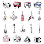 925 Sterling Silver Travel Theme Charms Beads London Bus Paris Suitcase Sam Panda Bracelets Necklaces Women DIY Jewelry