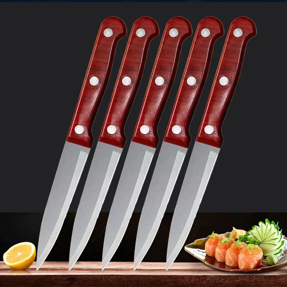 Sharp Stainless Steel Paring Knife With Imitation Wood Plastic Handle For Precise Home Cooking And Fruit Preparation