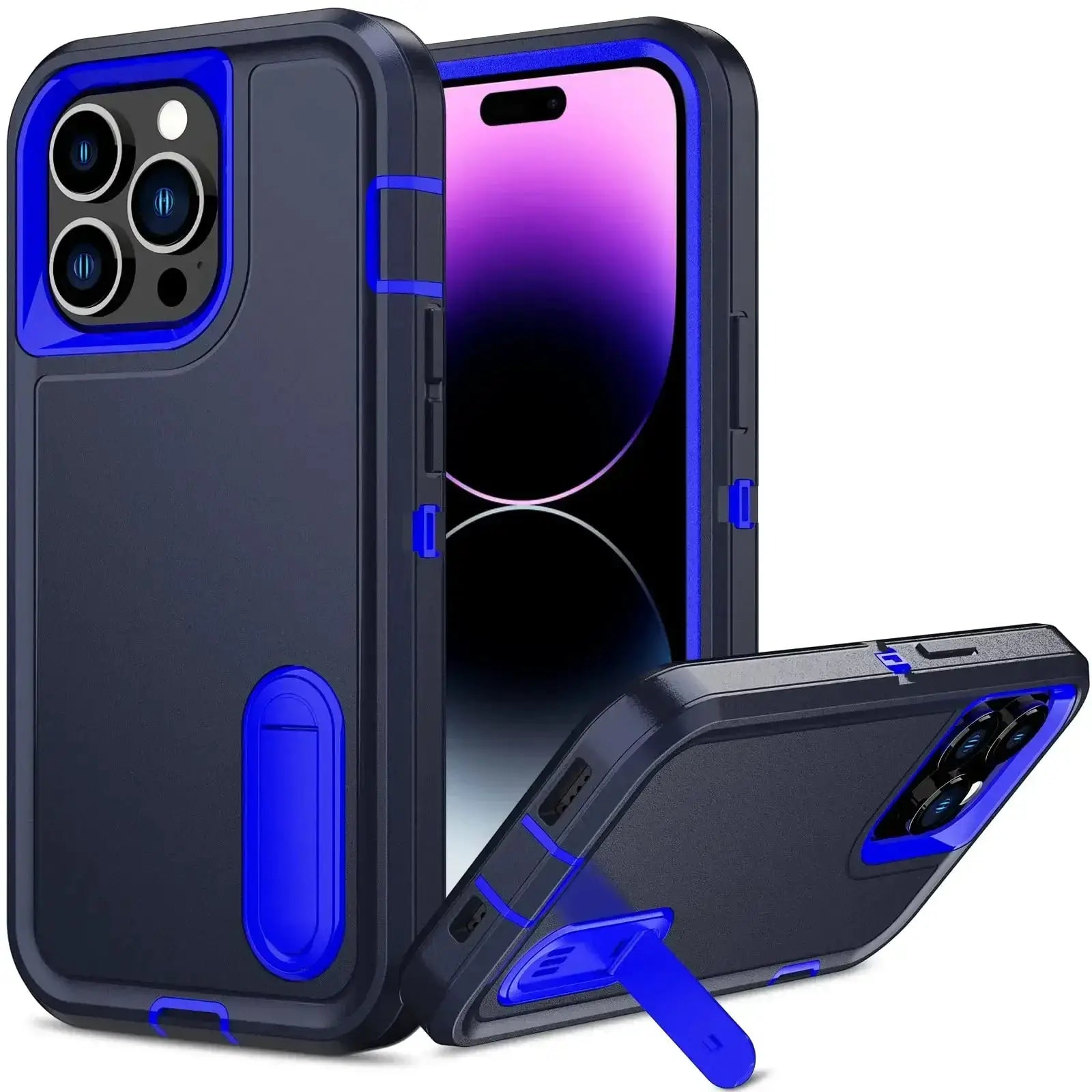 iPhone case by Simples Market, rugged blue-accented heavy-duty shockproof with built-in kickstand