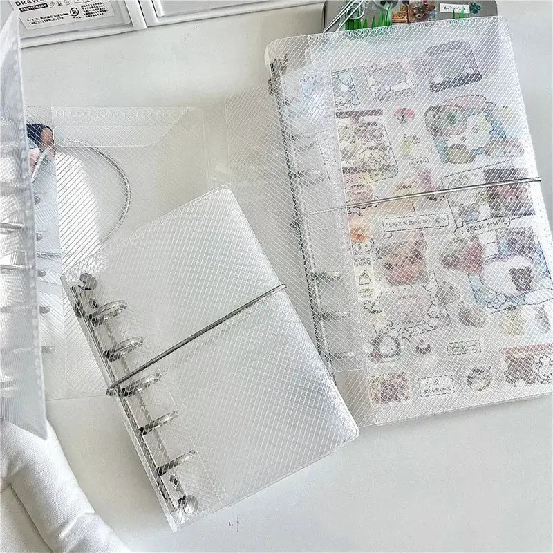 M5/A7/A6 diagonal PP three-fold notebook cover set by Simples Market, clear with diagonal pattern and sticker binder